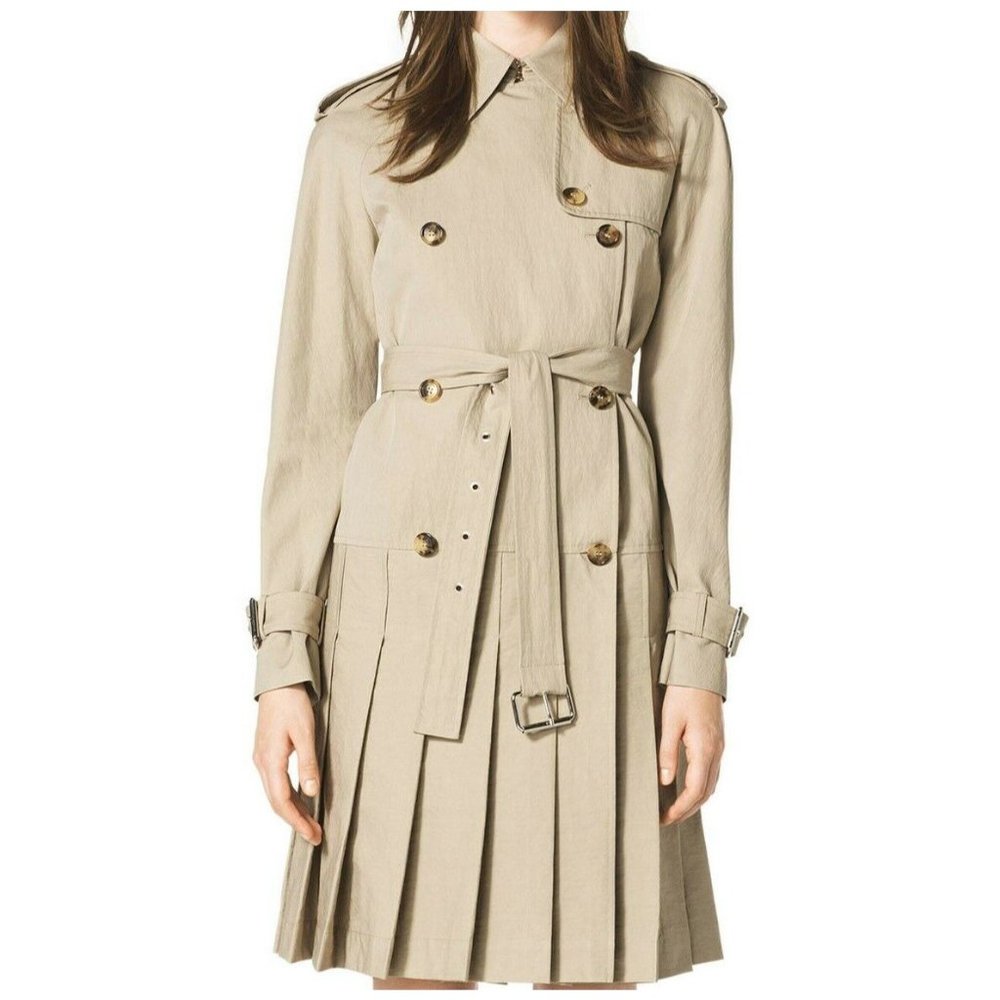 Michael Kors Collection Double Breasted/Pleated Hem Designer Trench Coat 6.R